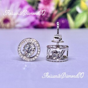 Halo Dancing Moissanite Stud Earrings: 925 Sterling Silver, Bridal Gift image 7