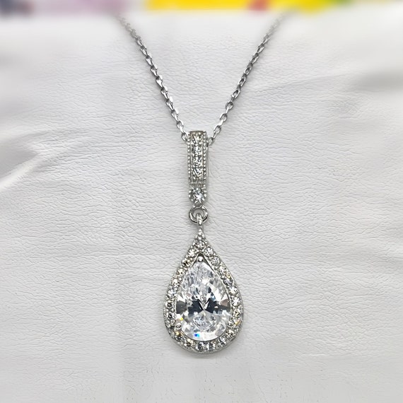 Pear Cut 3 Ct Moissanite Pendant: Sterling Silver Halo Necklace