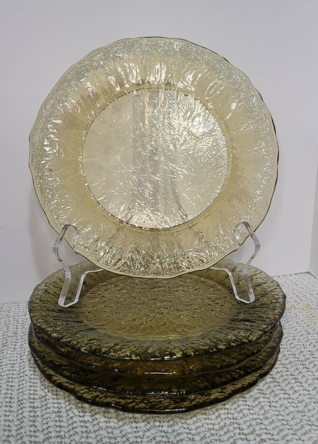 Vintage Recycled Glass Salad Plates Textured Wavy Edges Celery Etsy