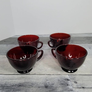 Royal Ruby Cups Set of 4 Vintage Red Glass Cups by Anchor Hocking 1950s Retro
