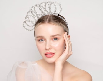 Bridal Crystal Crown Headband for Wedding and Bachelorette Party, Silver Tiara Headpiece for Brides and Bridesmaids, Statement Hairpiece