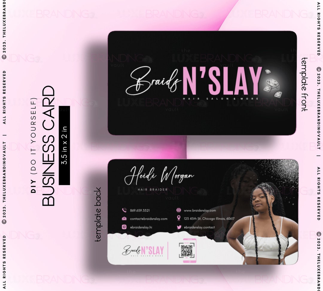 DIY Pink Hair Braider Business Card Canva Template Etsy