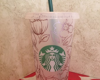 Rose Gold Wild Flower Print Starbucks Cold Cup