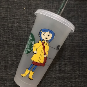 Coraline Starbucks cold cup - dragonflies and button key cup - personalized Cup for her