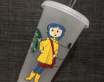 Personalized Coraline Starbucks Cup: Dragonflies & Button Key