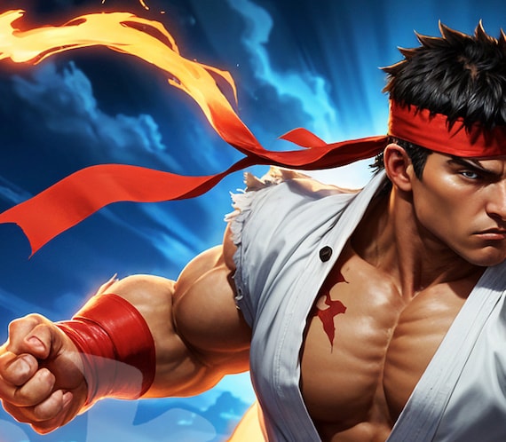 Ryu Street Fighter 2 Poster, Capcom Retro Gaming Art (digital