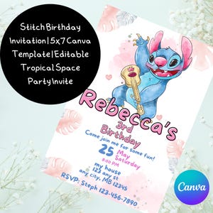 faire-part d'anniversaire | Modèle de toile 5 x 7 | Invitation à une fête tropicale modifiable
