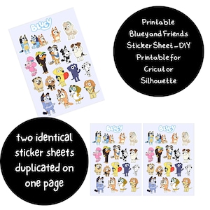 Foglio di adesivi stampabili di Bluey and Friends – fai da te stampabile per Cricut o Silhouette