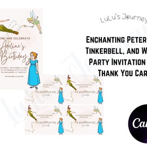 Enchanting Peter Pan, Tinkerbell, and Wendy Party Invitation and Thank You Card