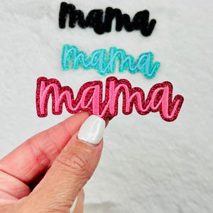 Pink Mama With Glitter Embroidered Patch