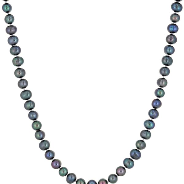 Schwarze Perlenkette / 925 Sterling Silber schwarze Perlenkette / 18 / 20 / 24 / 30 / 36 Zoll lange schwarze Perlenkette