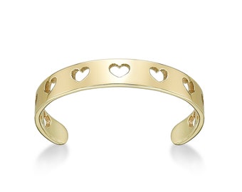 Heart Cutout Open Toe Ring for Women / 10K Yellow Gold Toe Ring / Adjustable Toe Ring / Filigree Heart Cutout Toe Ring / Heart Link Band