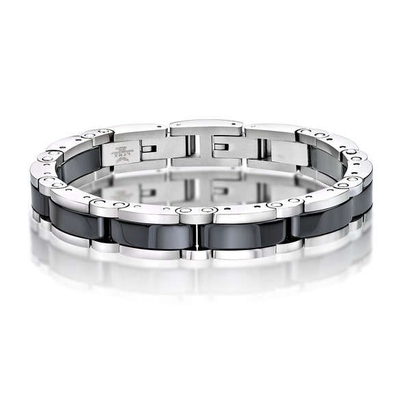 Bracelet à maillons épais pour homme / Bracelet en céramique / Bracelet en acier inoxydable / Bracelet de 8,25 pouces / Bracelet de 12 mm de large / Boucle déployante