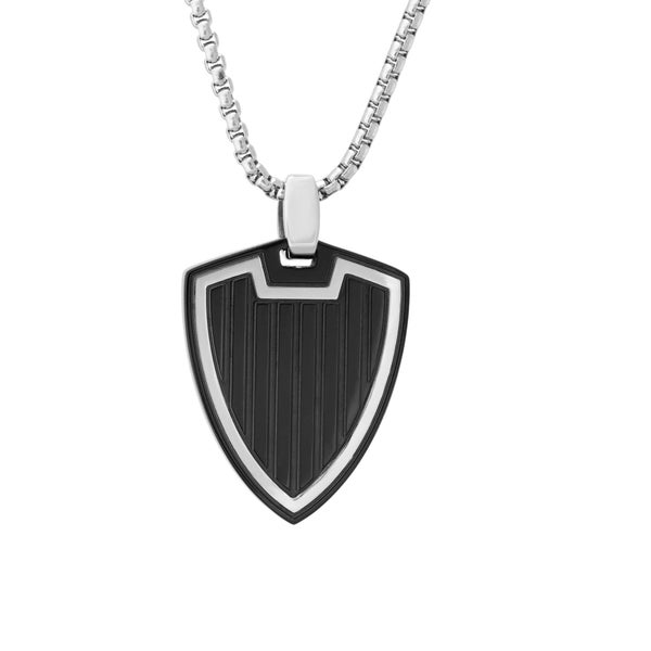Shield Pendant Necklace for Men / Stainless Steel Pendant Necklace / Black Ion Plated Pendant / 24 Inch Box Chain Necklace / Lobster Claw