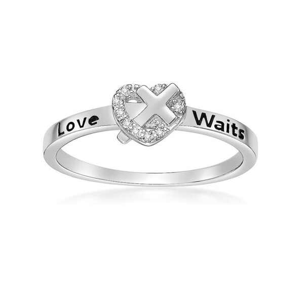 Heart and Cross Love Waits Purity Ring for Women / 925 Sterling Silver Ring / Natural Diamond Ring / Promise Band Ring Size 5 to 9