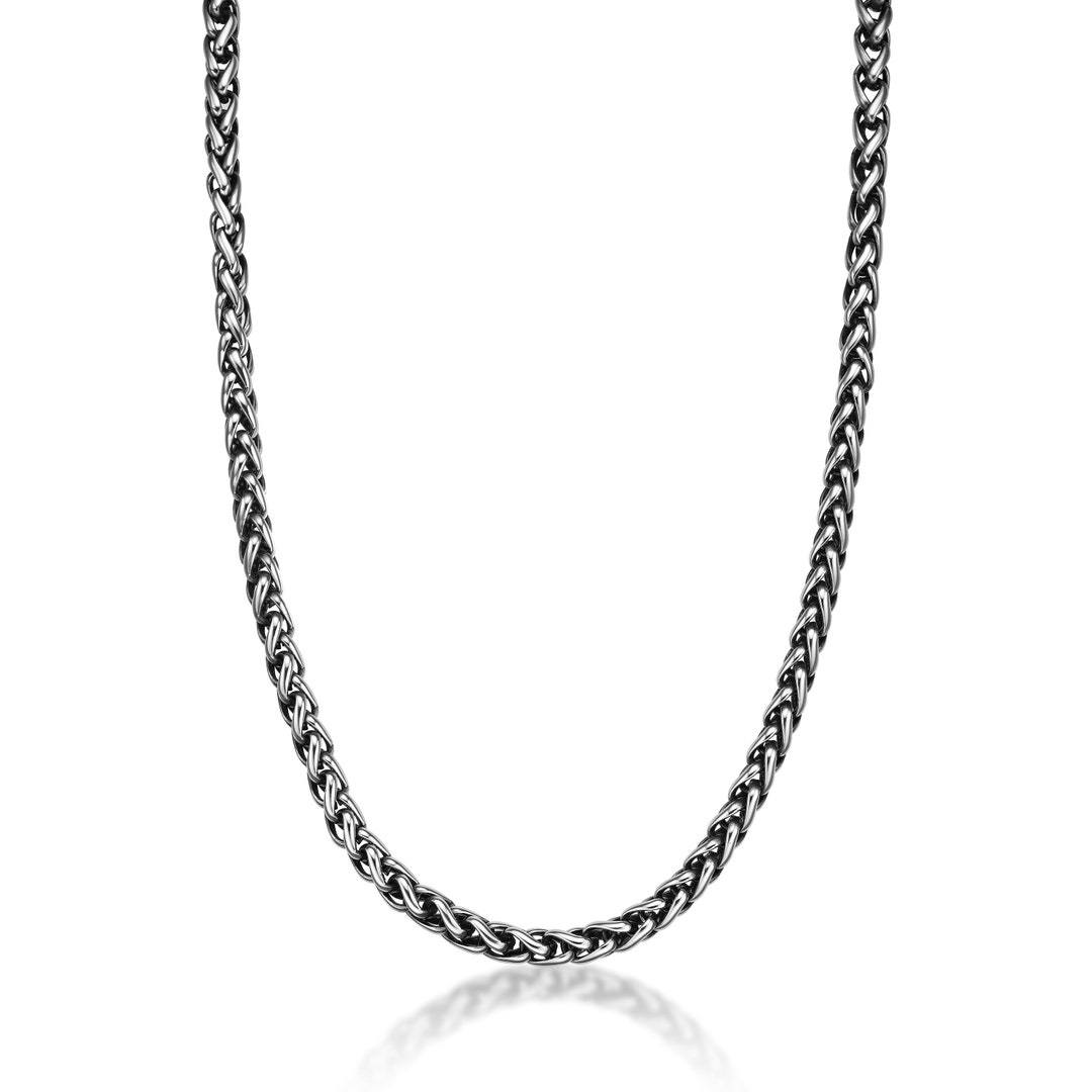 Wheat Chain Necklace for Men / Stainless Steel Antique Ion Plated Chain