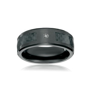 Black Zirconium Band Ring for Men / Band Ring / 8 mm Wide Ring / 0.03 Carat Black Diamond and Carbon Ring for Him / Ring Size 8 to 12