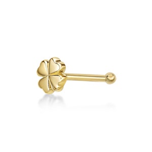 20 Gauge Straight Bone Four Leaf Clover Nose Ring for Women or Men / 14k Yellow Gold Stud Nose Ring / Hypoallergenic / 20G Body Piercing