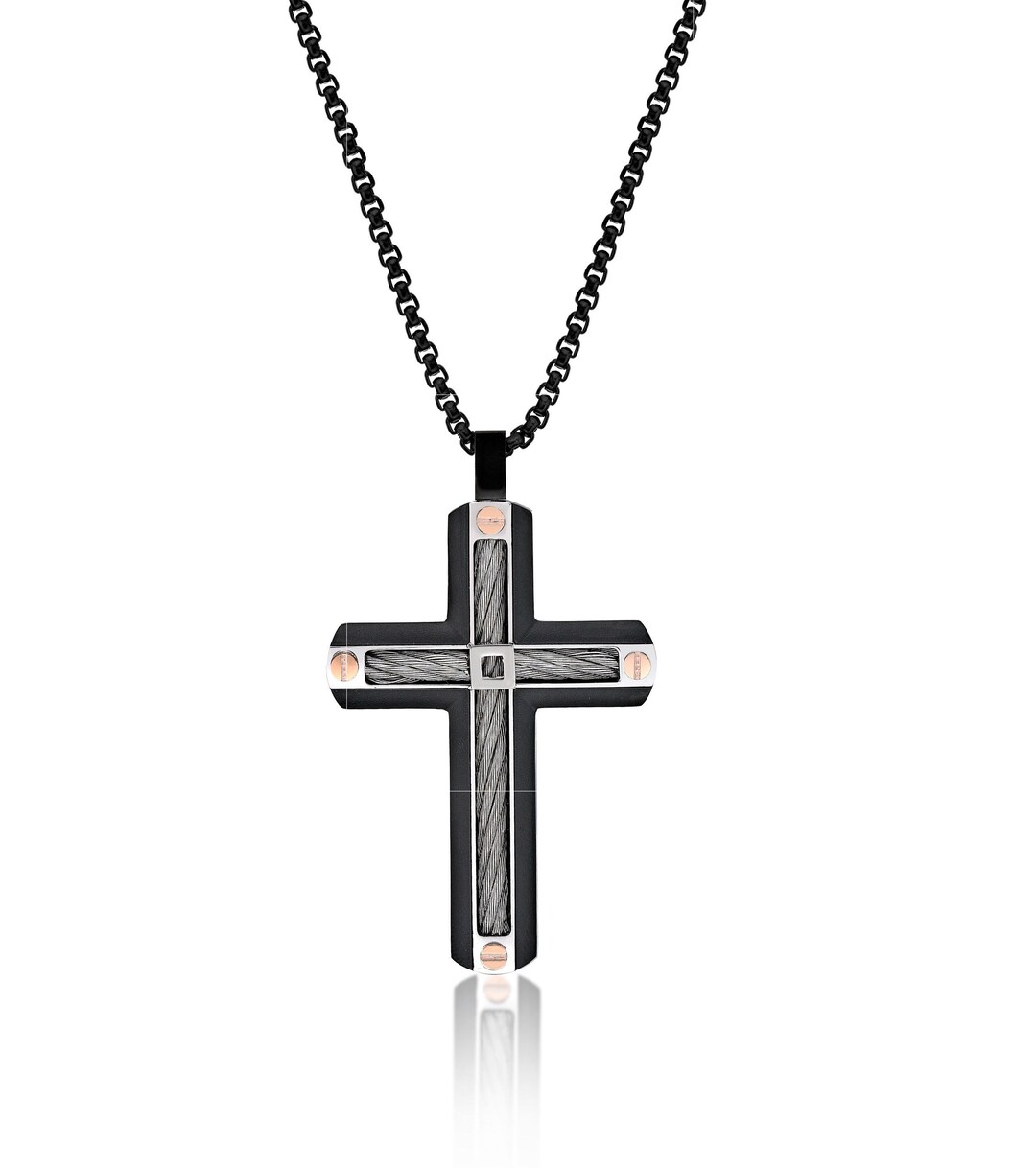 Cable Cross Pendant Necklace for Men / Stainless Steel Chain Etsy