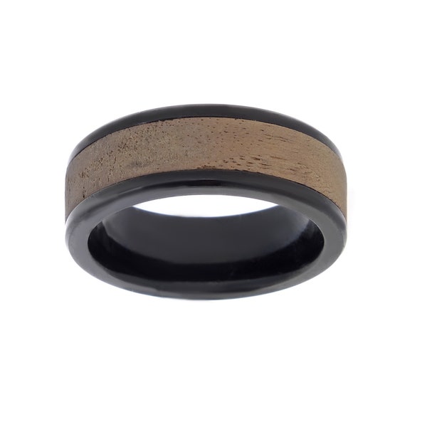 Wood Pattern Inlay Ring for Men / Stainless Steel Ring / Black Ion Plated Ring / Band Ring / 12.5 mm Wide / Ring Size 8 to 12