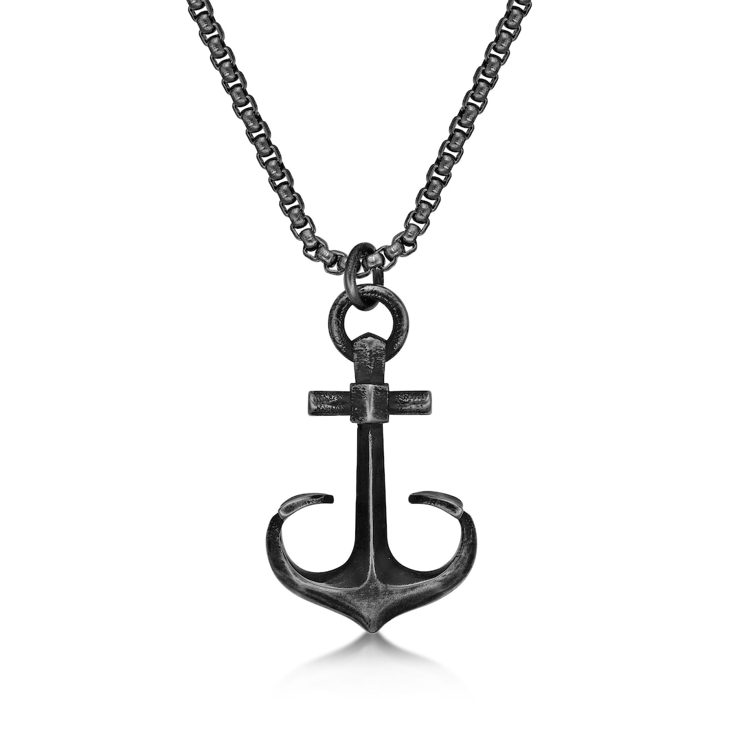 Anchor Pendant Necklace for Men / Stainless Steel Pendant / Black Ion