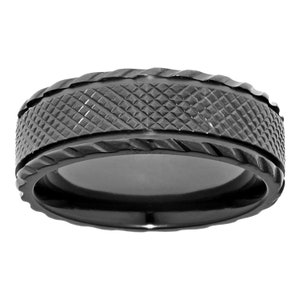 Black Zirconium  Tile Pattern Band Ring for Men /  Band Ring / 8 mm Wide Ring / Black Zirconium Ring for Him / Ring Size 9 to 11