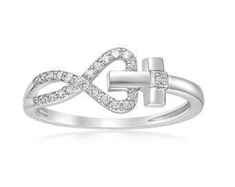 Infinity Heart with Side Cross Purity Ring for Women / 925 Sterling Silver Ring / Natural Diamond Ring / Promise Band Ring Size 5 to 9