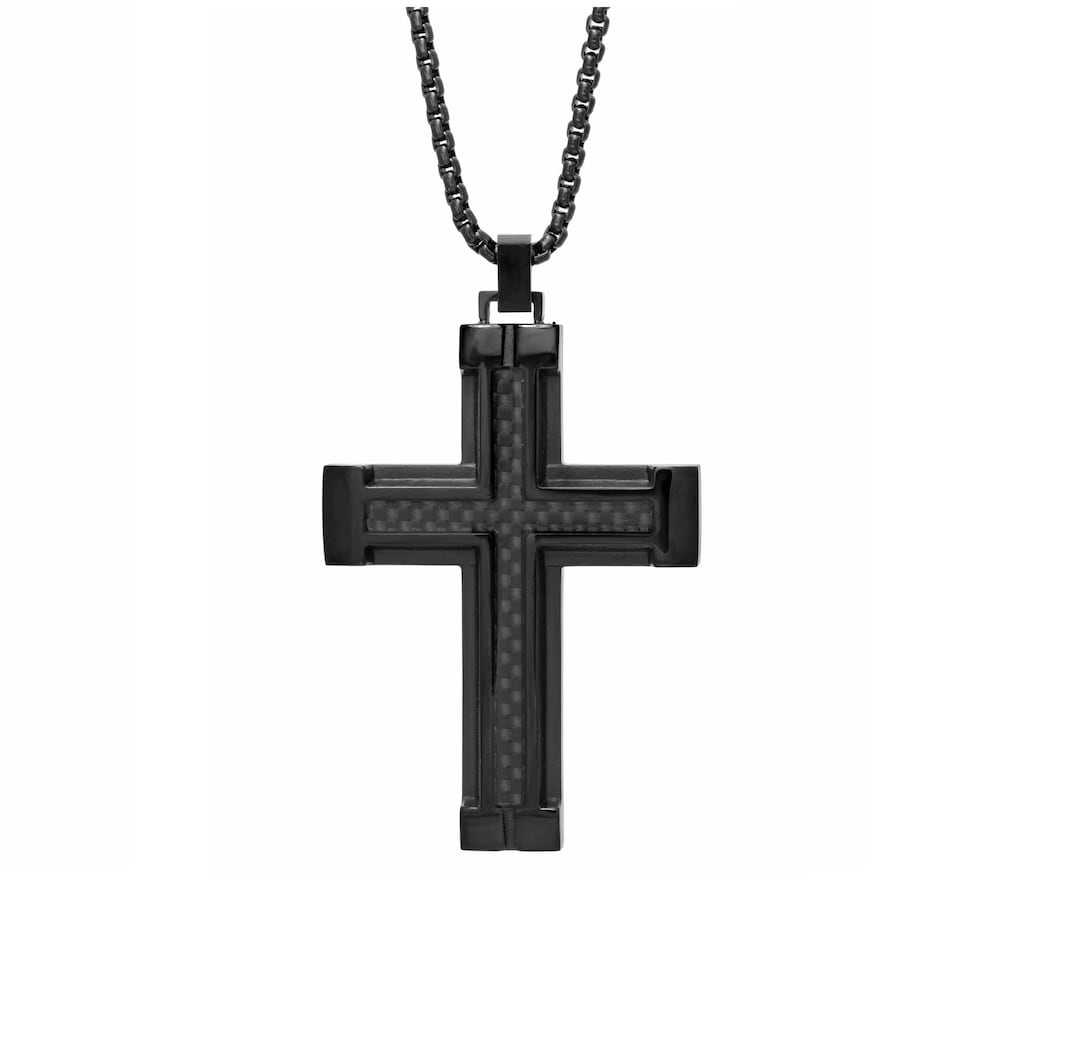 Carbon Fiber Cross Pendant Necklace for Men / Stainless Steel Cross ...