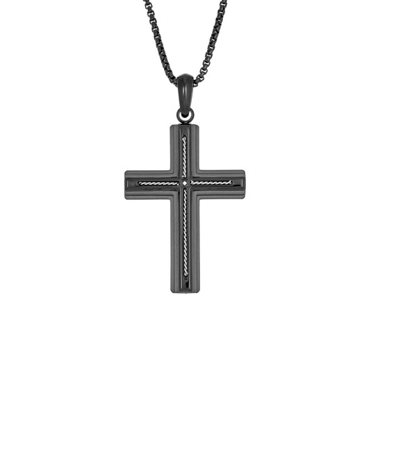 Modest Cable Cross Pendant for Men / Black Ion Plated Cross / Etsy