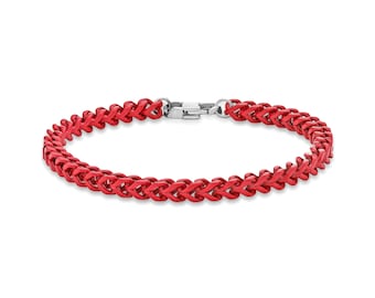 5 mm Red Acrylic Bracelet for Men / Thin Franco Chain Bracelet / Stainless Steel Bracelet / 9 Inch Bracelet / Lobster Claw Bracelet