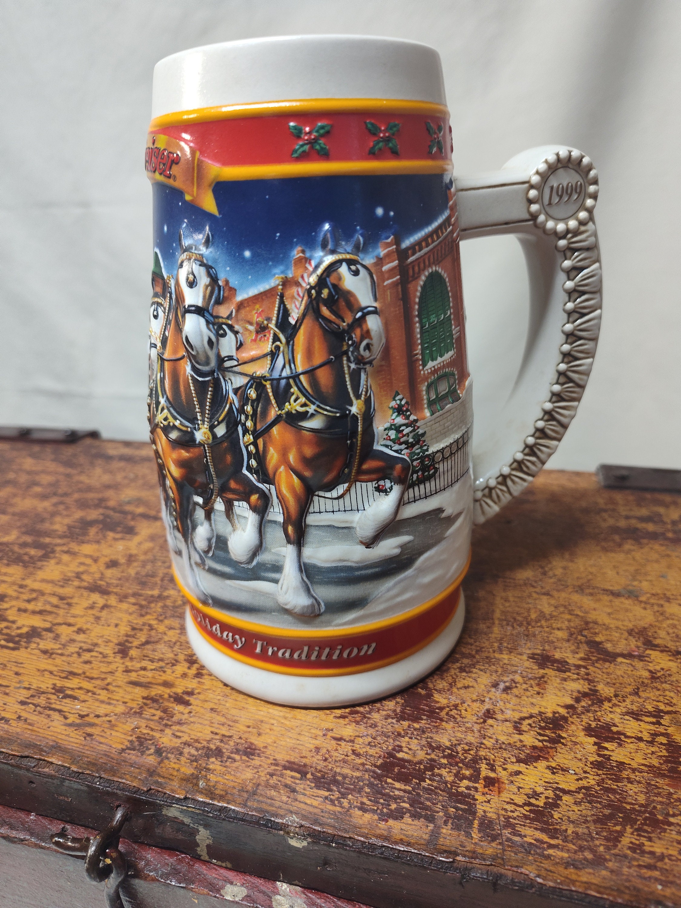 Vintage Budweiser Christmas Clydesdale Beer Stein, Anheuser Busch 1999 Beer Mug, Collectible ...