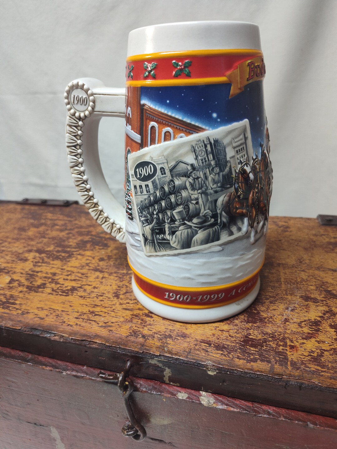 Vintage Budweiser Christmas Clydesdale Beer Stein, Anheuser Busch 1999