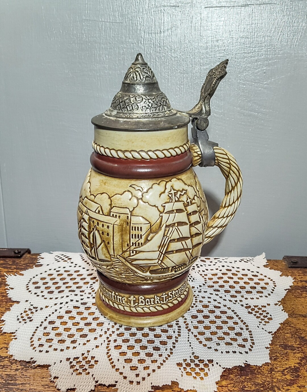 Avon Nautical Theme Collectible Beer Stein 1977, Handcrafted Lidded