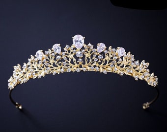 Gold Bridal Tiaras, Wedding jewelry Bridal crown Tiara, Women Wedding Tiara, Luxury Crystal Headband,Bridal Accessories,Birthday Party Tiara