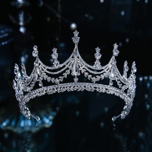 Bridal Silver Headpiece tiara, Baroque Crown Vintage Tiara Luxury Rhinestone Princess Birthday Wedding Pageant Party Crystal Crown Princess