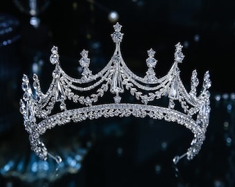 Bruids zilveren hoofddeksel tiara, barokke kroon vintage tiara luxe strass prinses verjaardag bruiloft pageant partij crystal kroon prinses