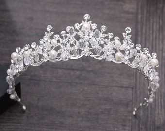 Couronne de mariage en argent, diadème en or rose en cristal Swarovski, diadème de mariée, diadème de fête d’anniversaire en cristal, couronne, fleur de luxe Fille Tiare cadeau