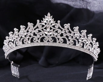 Tiara de boda Swarovski - Tiara de boda de cristal de plata - Crystal Cz Tiara Boda - Tiara de cristal, Tiara nupcial, Regalo de diadema de tiara de boda