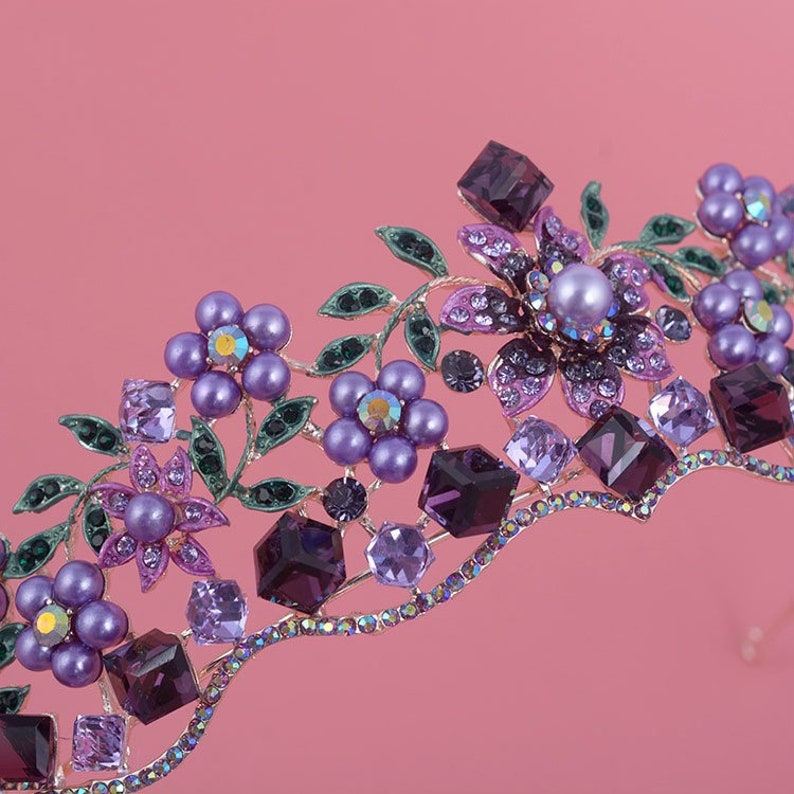 Purple Crystal Bridal Tiara Jewelry Sets Necklaces Earrings Etsy