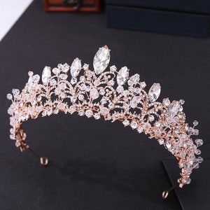 Baroque Luxury Crystal Rose Gold Crown, Bridal Wedding Silver Gold Tiara, Big Crown Rhinestone Pageant Diadem Tiara Headband, Gift For Her