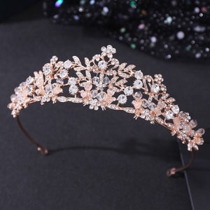 Rose gold Bridal tiara gold Wedding crown Rhinestone Silver crystal tiara Vintage style wedding tiara Bridal headband Hair headpiece Jewelry image 2