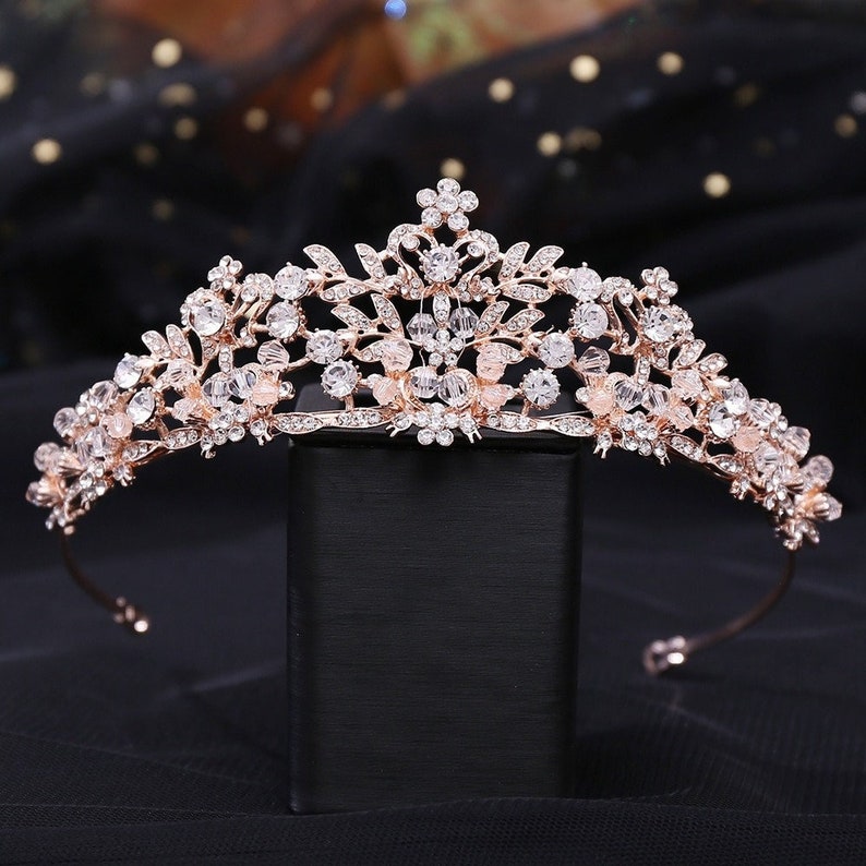 Rose gold Bridal tiara gold Wedding crown Rhinestone Silver crystal tiara Vintage style wedding tiara Bridal headband Hair headpiece Jewelry Rose gold