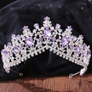 Purple Baroque Crystal Bridal Tiara, Quinceanera Crown, Lavender Gold Silver Tiara, Cz Crystal Wedding Headpiece Crown,Prom Jewelry Headband