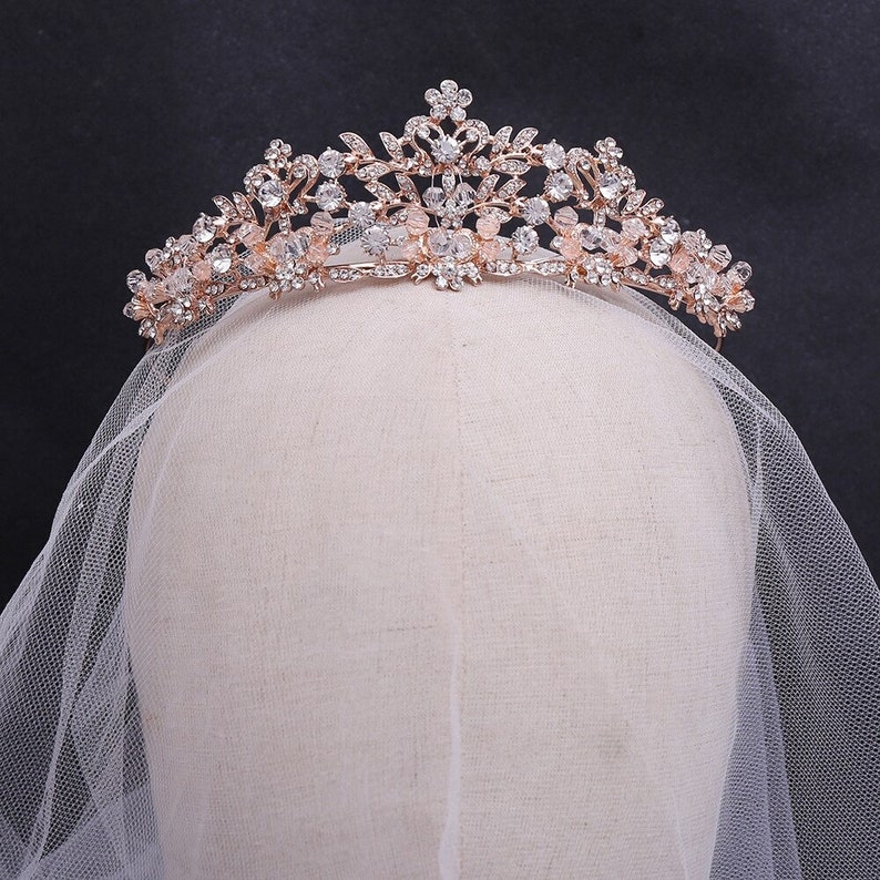 Rose gold Bridal tiara gold Wedding crown Rhinestone Silver crystal tiara Vintage style wedding tiara Bridal headband Hair headpiece Jewelry image 9