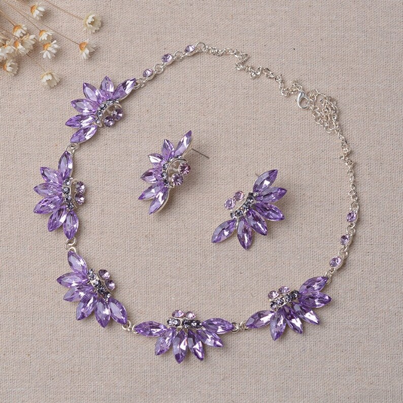 Purple Crystal Bridal Tiara Jewelry Sets Necklaces Earrings Etsy