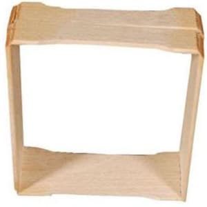 May include: A wooden frame with a square opening. The frame is made of unfinished wood and has a natural color.