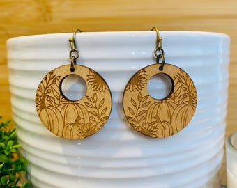 Engraved Pumpkin Dangle Earrings