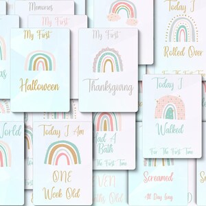 38 Cartes d’étape imprimables pour bébé, Arc-en-ciel, Cadeau de baby shower, Grossesse, Souvenir de bébé, Cartes d’annonce, Téléchargement instantané, Rainbow Baby