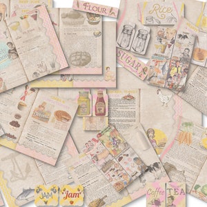 Printable Recipe Journal, Cook book Kit, Vintage Recipe Book, Retro, Food, Vintage Junk Journal, Stationery, Craft, Digital Junk Journal Kit