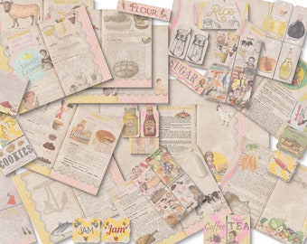 Printable Recipe Journal, Cook book Kit, Vintage Recipe Book, Retro, Food, Vintage Junk Journal, Stationery, Craft, Digital Junk Journal Kit